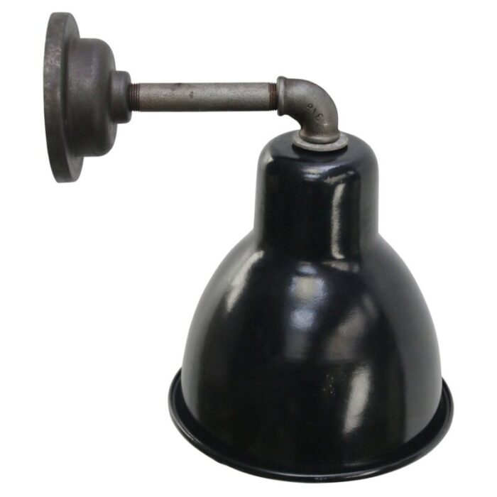 vintage industrial black enamel and cast iron sconce 3