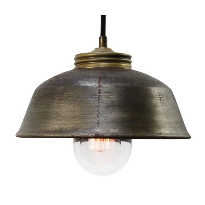 vintage industrial brass metal and clear glass pendant light 1