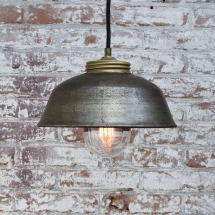 vintage industrial brass metal and clear glass pendant light 5