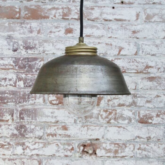 vintage industrial brass metal and clear glass pendant light 6