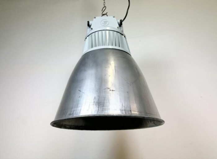 vintage industrial factory pendant lamp in silver from elektrosvit 1960s 3215