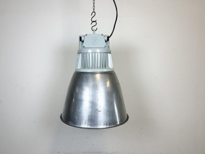 vintage industrial factory pendant lamp in silver from elektrosvit 1960s 5299