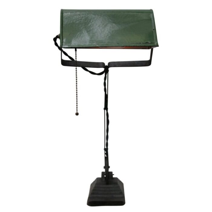 vintage industrial green enamel banker light table or desk light 3