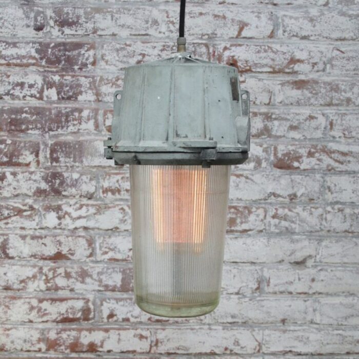 vintage industrial grey metal striped glass pendant lights 5