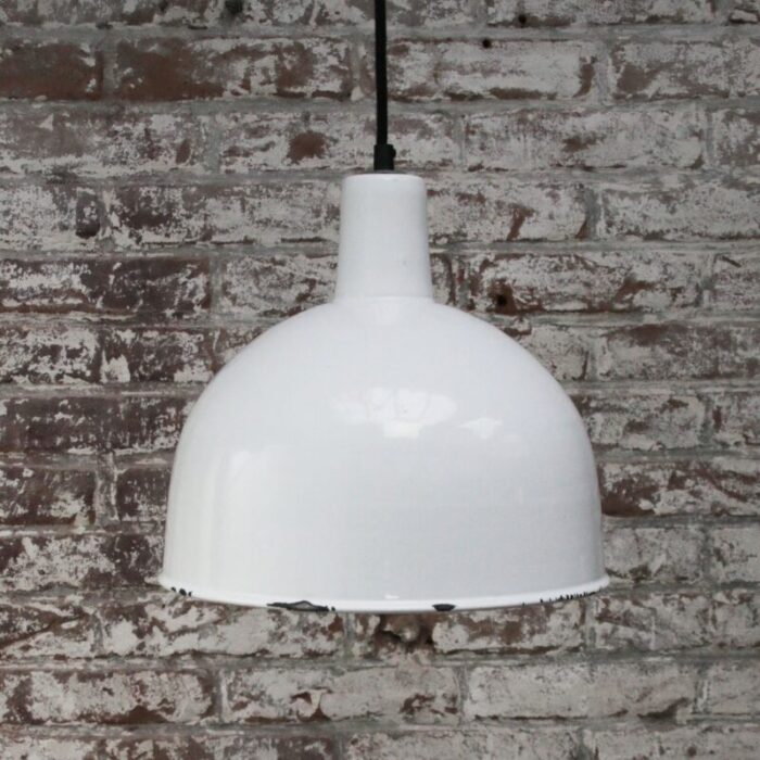 vintage industrial white enamel factory hanging light pendant 1