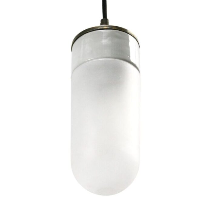 vintage industrial white porcelain frosted glass brass pendant light 3