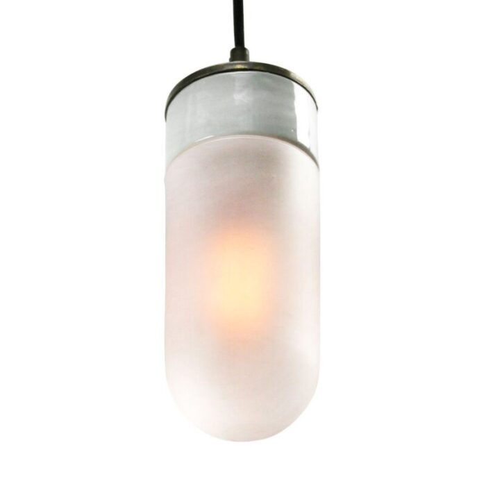 vintage industrial white porcelain frosted glass brass pendant light 5