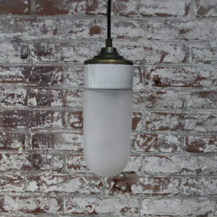 vintage industrial white porcelain frosted glass brass pendant light 7