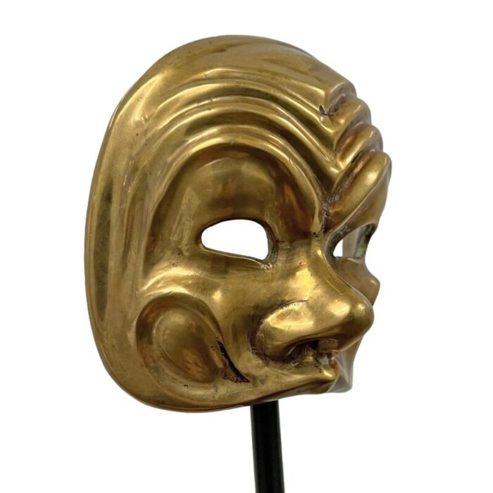 vintage italian brass miniature opera mask on custom stand 1648