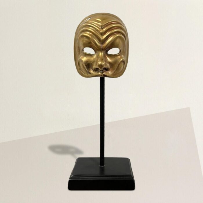 vintage italian brass miniature opera mask on custom stand 5682