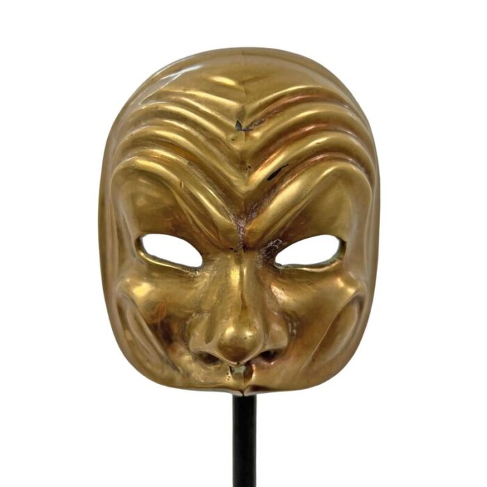 vintage italian brass miniature opera mask on custom stand 7629