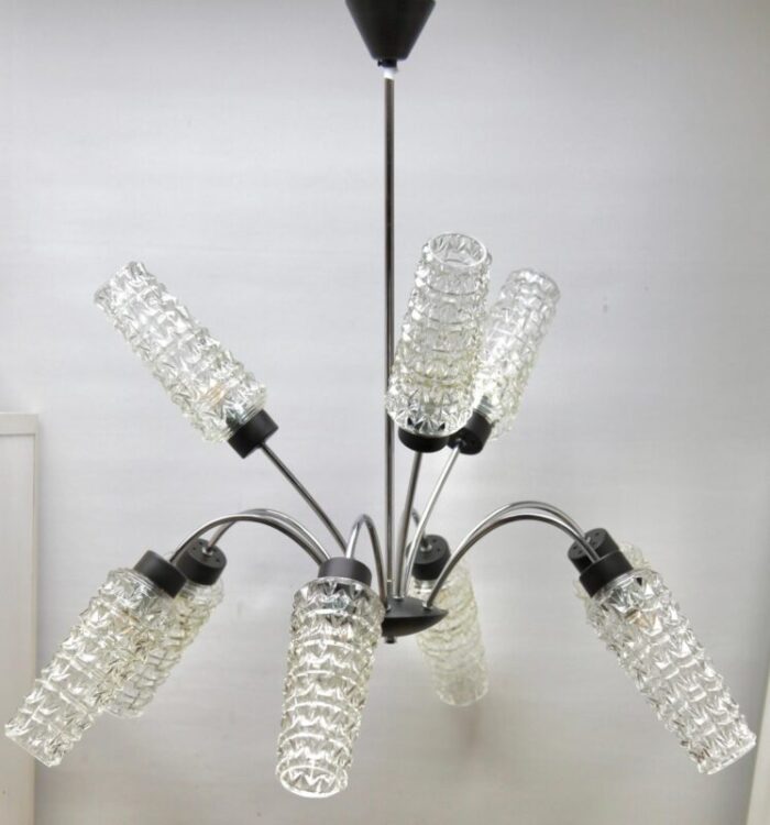 vintage italian chandelier with nine arms and chrome details from stilnovo 1960s 1