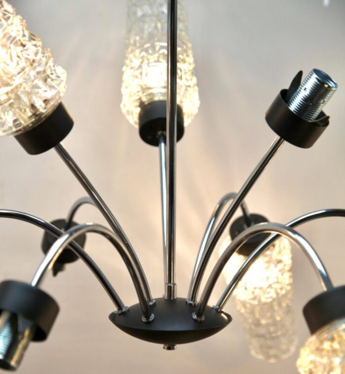 vintage italian chandelier with nine arms and chrome details from stilnovo 1960s 10