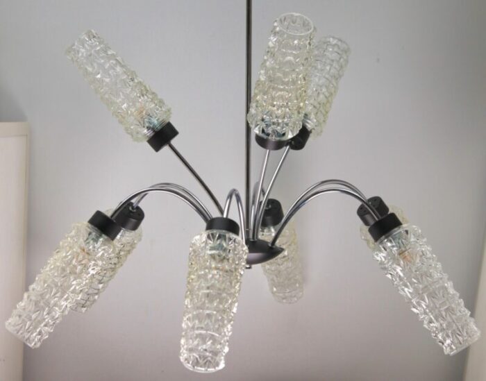 vintage italian chandelier with nine arms and chrome details from stilnovo 1960s 8