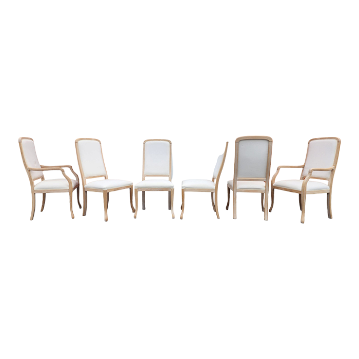 vintage italian decape cerused coastal modern faux pencil reed rattan transitional dining chairs set of 6 0692