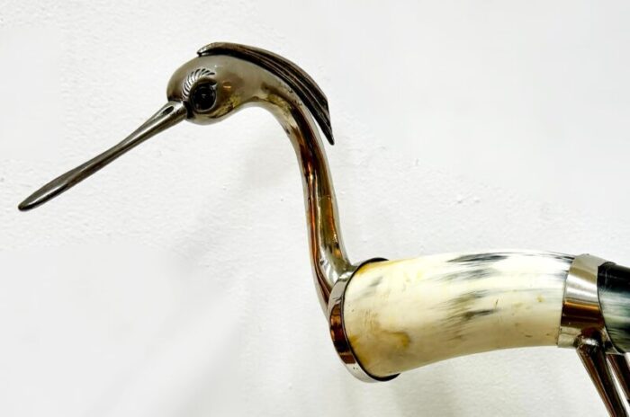 vintage italian hauy pouigo crane or heron sculpture in cow horn and silver 2916