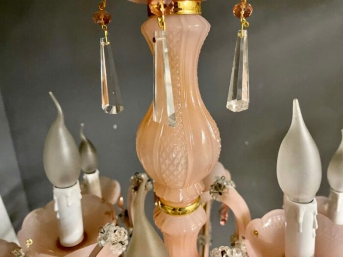 vintage italian pink opaline murano glass chandelier 10