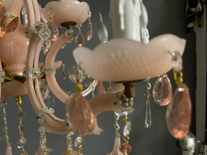 vintage italian pink opaline murano glass chandelier 12