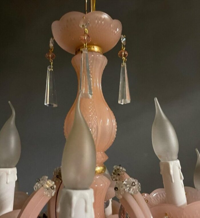 vintage italian pink opaline murano glass chandelier 13