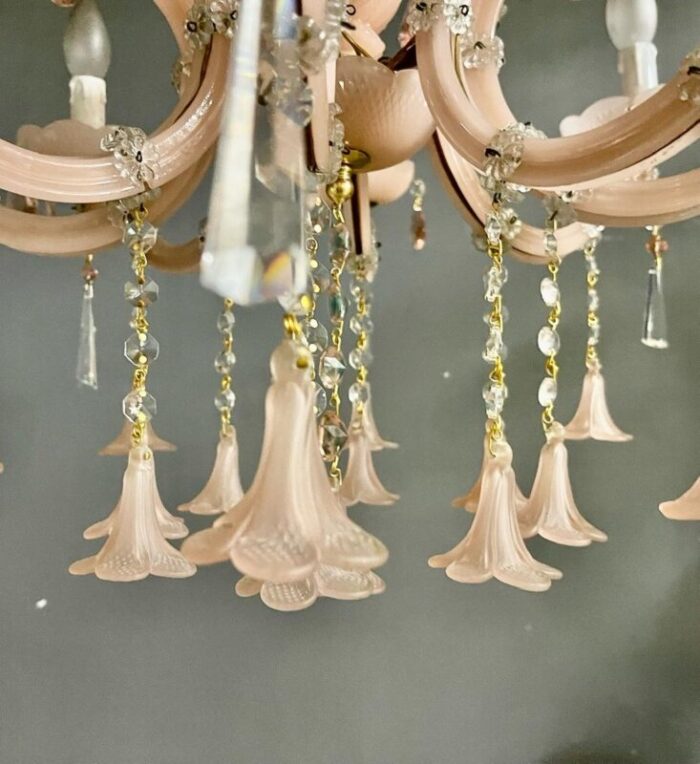 vintage italian pink opaline murano glass chandelier 14