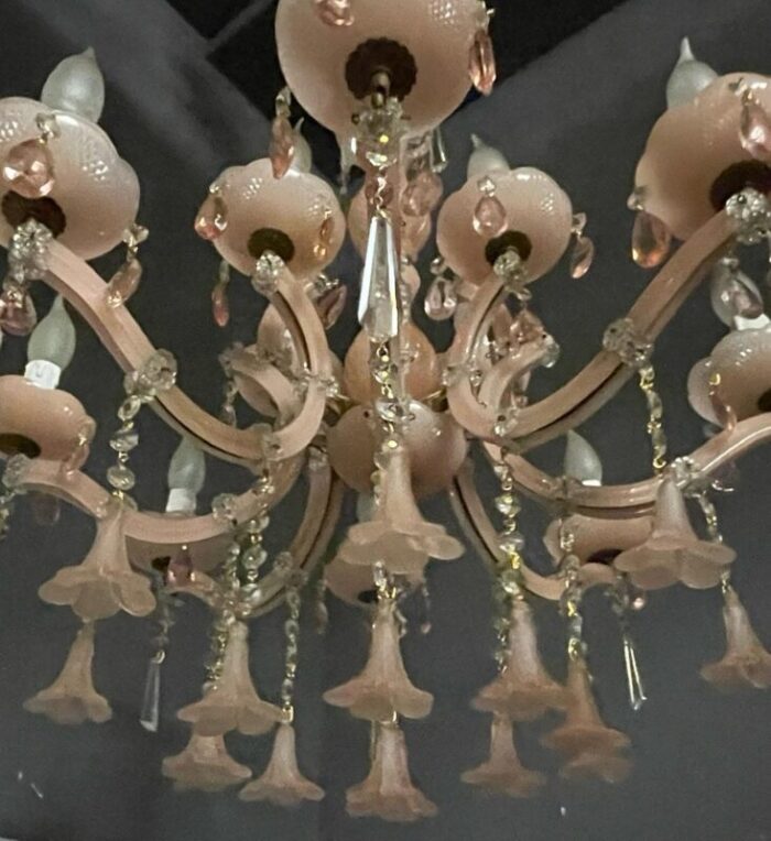 vintage italian pink opaline murano glass chandelier 15