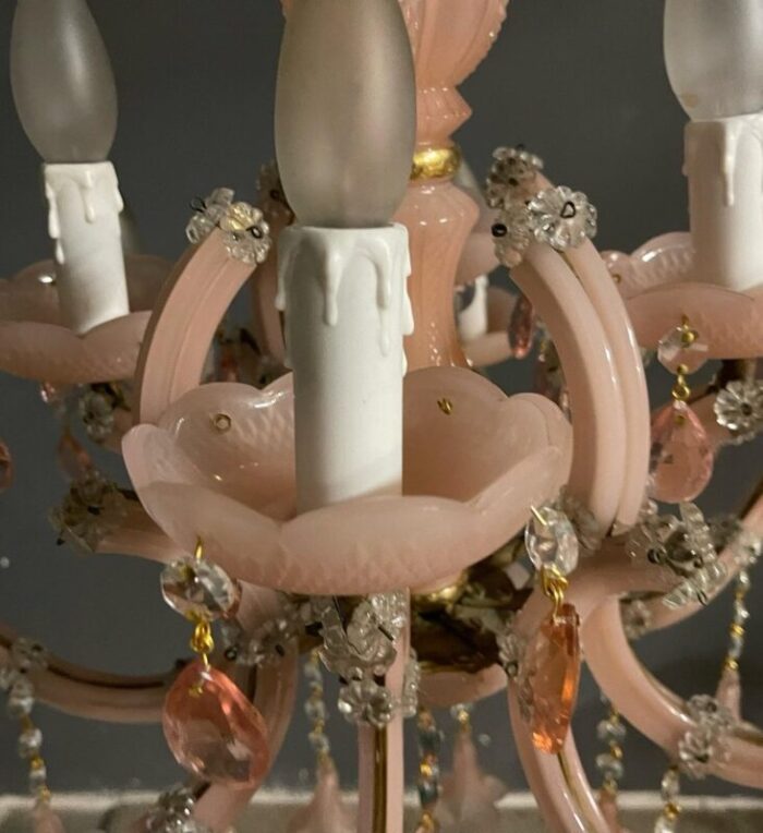 vintage italian pink opaline murano glass chandelier 17