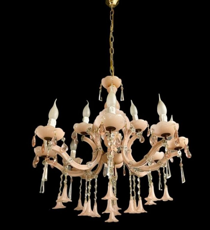 vintage italian pink opaline murano glass chandelier 2