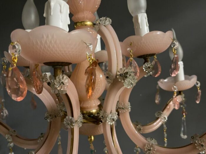 vintage italian pink opaline murano glass chandelier 6