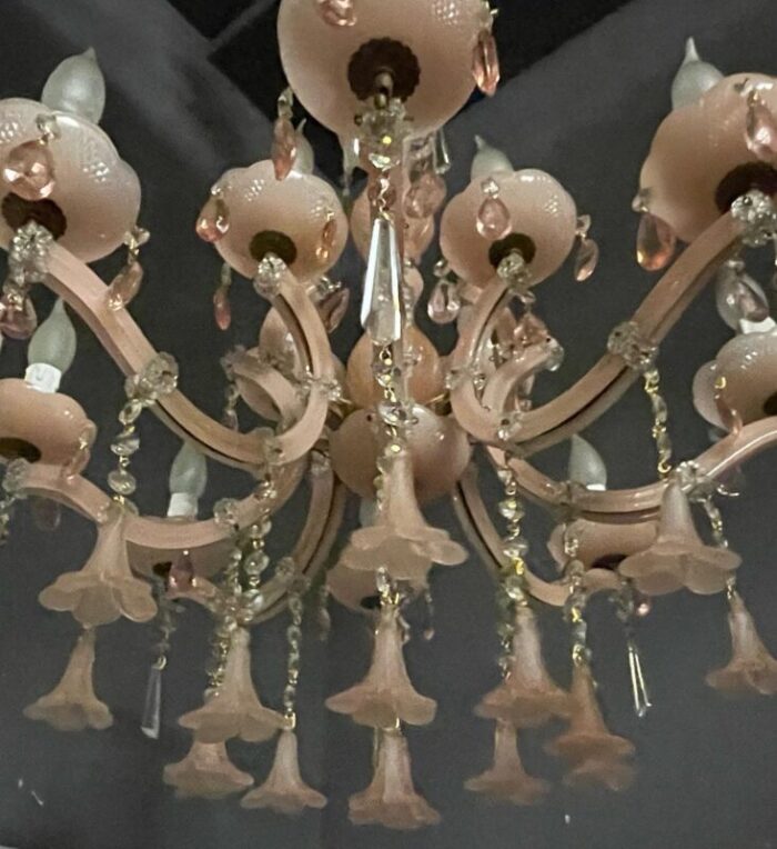 vintage italian pink opaline murano glass chandelier 7