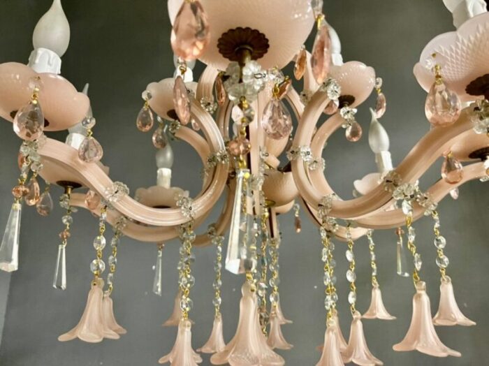 vintage italian pink opaline murano glass chandelier 8