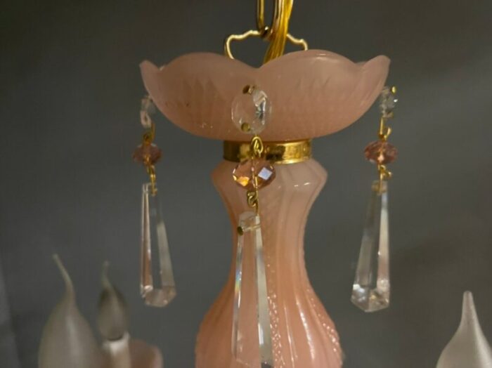 vintage italian pink opaline murano glass chandelier 9