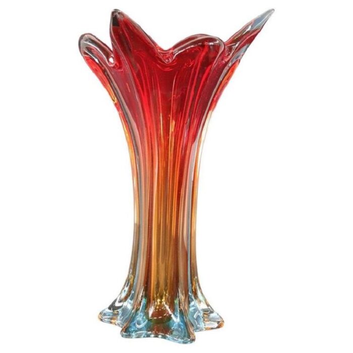 vintage italian red tall vase in murano art glass 1960s 3020