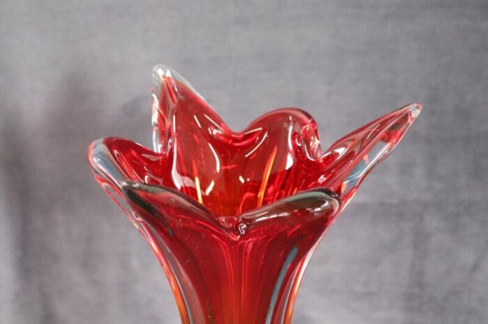 vintage italian red tall vase in murano art glass 1960s 3121