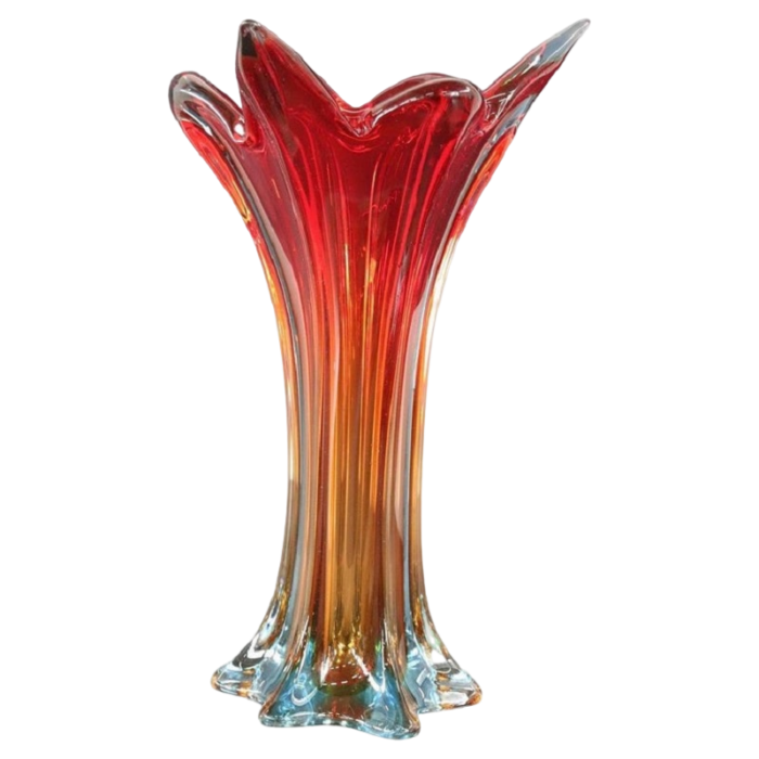 vintage italian red tall vase in murano art glass 1960s 3815