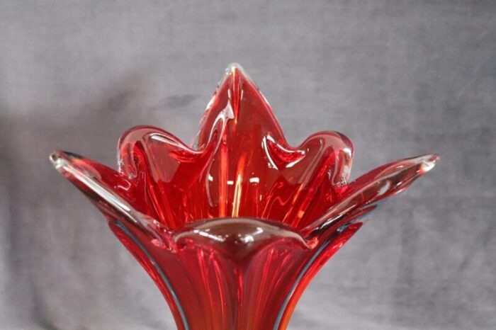 vintage italian red tall vase in murano art glass 1960s 4064