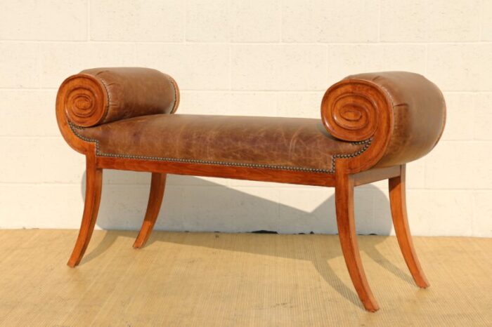 vintage late 20th century hollywood regency rolled arms flared bench 1448