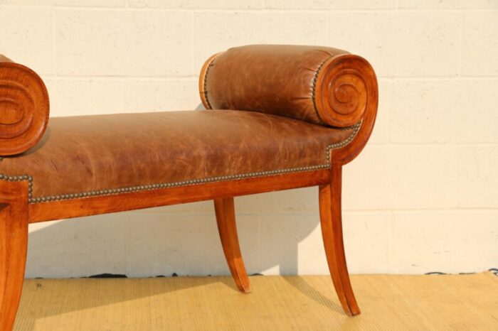 vintage late 20th century hollywood regency rolled arms flared bench 4906