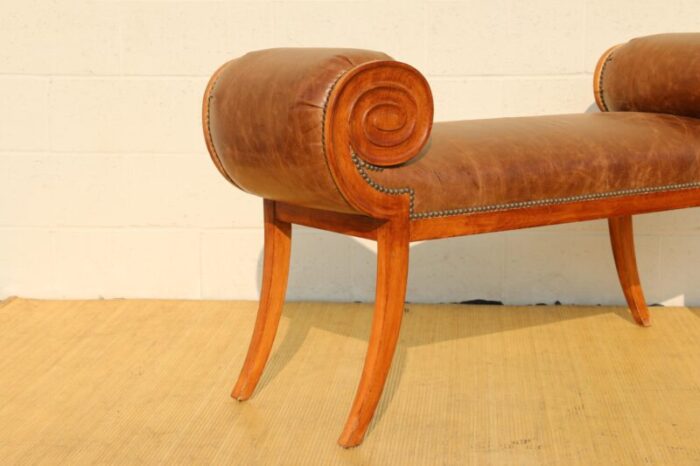 vintage late 20th century hollywood regency rolled arms flared bench 6268