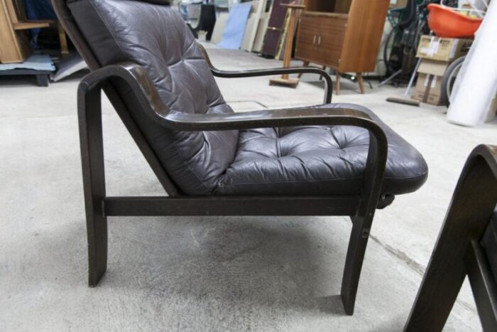 vintage leather and rosewood armchairs 1960s set of 2 2453