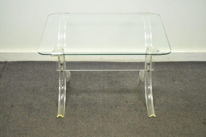 vintage mid century modern glass top lucite x form butterfly side end table 3056