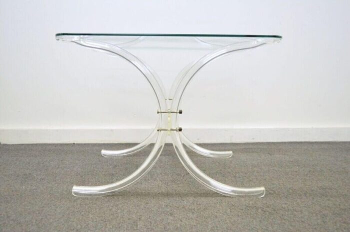 vintage mid century modern glass top lucite x form butterfly side end table 8333