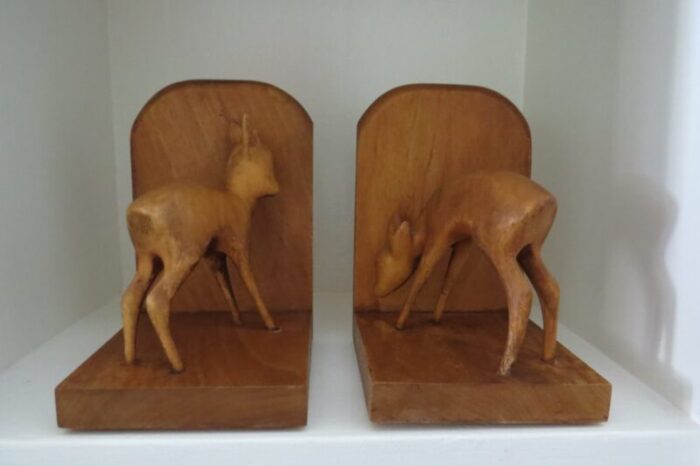 vintage mid century modern wood deer bookends oberlander handarbeit hand carved in switzerland a pair 4226