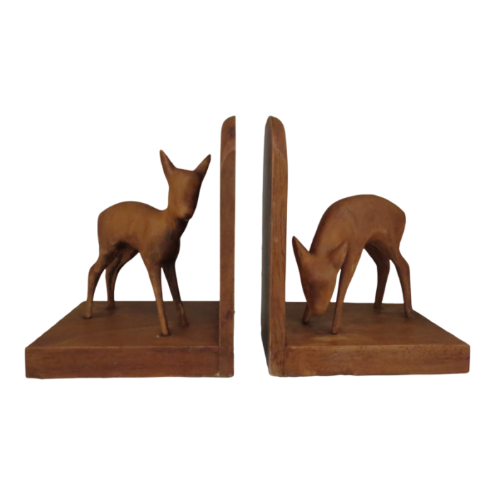 vintage mid century modern wood deer bookends oberlander handarbeit hand carved in switzerland a pair 7972