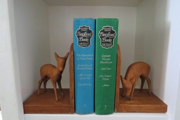 vintage mid century modern wood deer bookends oberlander handarbeit hand carved in switzerland a pair 8641