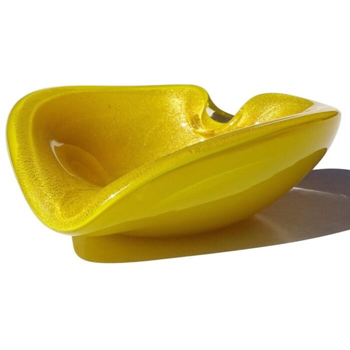 vintage murano bright golden yellow gold flecks italian art glass heart shape bowl ashtray 0872