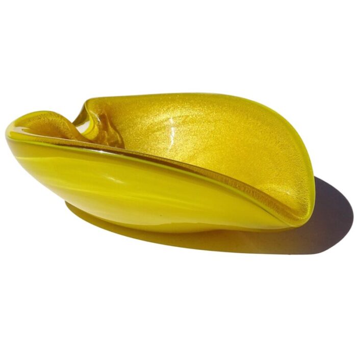 vintage murano bright golden yellow gold flecks italian art glass heart shape bowl ashtray 4404