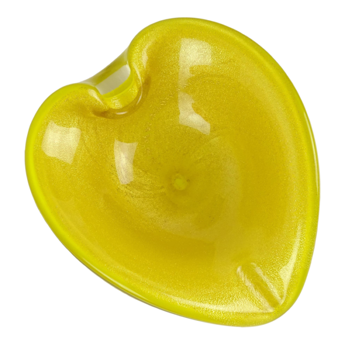 vintage murano bright golden yellow gold flecks italian art glass heart shape bowl ashtray 5519