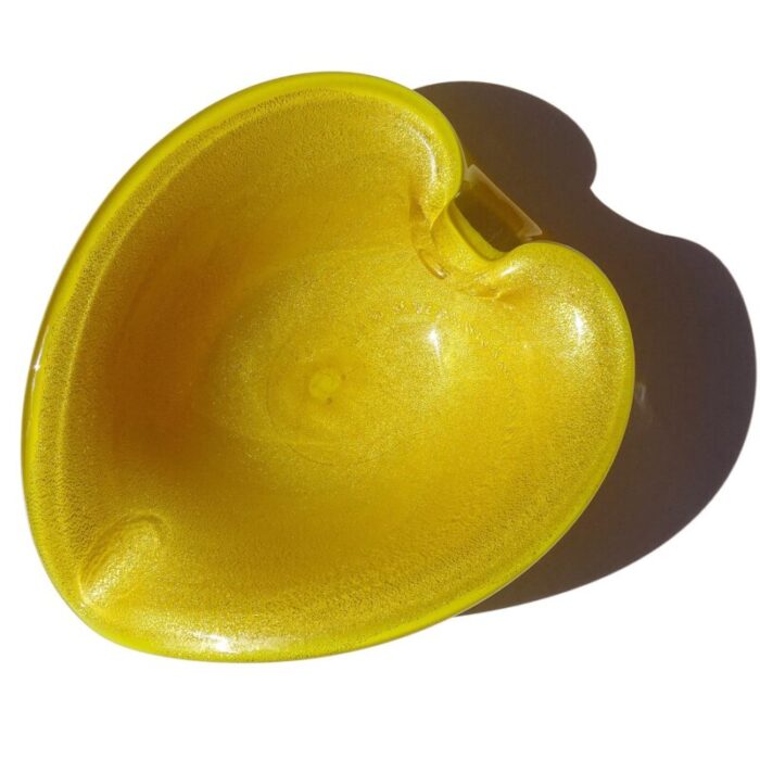 vintage murano bright golden yellow gold flecks italian art glass heart shape bowl ashtray 7208