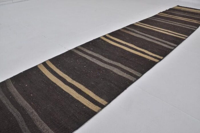 vintage neutral handmade floor runner rug 1960s 6025