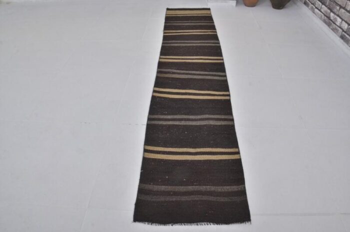 vintage neutral handmade floor runner rug 1960s 7577